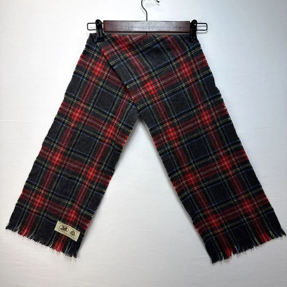 Edinburgh Woollen Mills Vintage Red Gray Tartan Plaid Rectangle Scarf Pure Wool